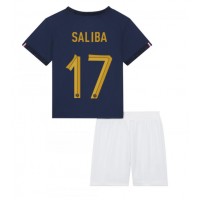Camisa de Futebol França William Saliba #17 Equipamento Principal Infantil Mundo 2022 Manga Curta (+ Calças curtas)
